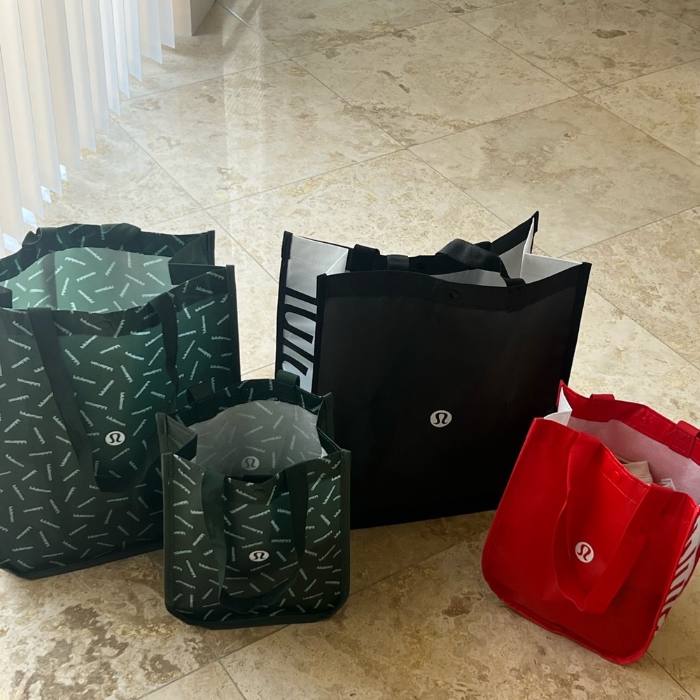 Lululemon Reusable Tote Bag Set - Black, Forest Green & Red